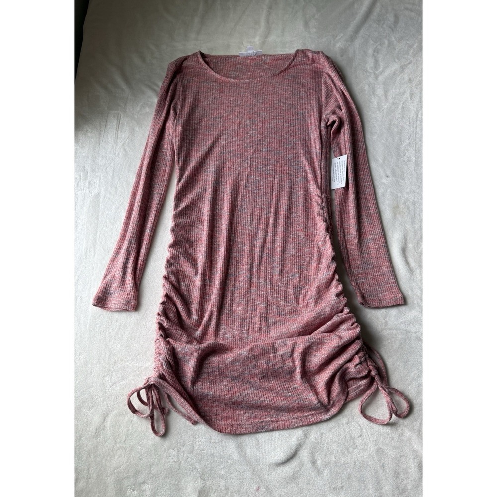 And Now This Women's Long Sleeve Ribbed Knit Dress with Side Drawstring Detail L